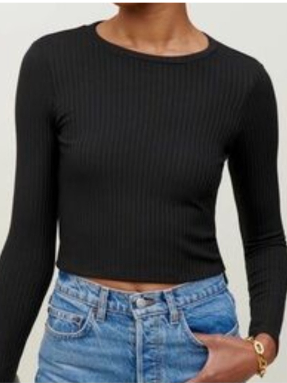 REFORMATION JEANS Jackie Crop Top Long Sleeve Ribbed Black Size Small